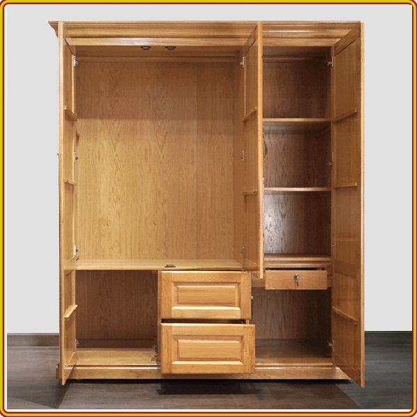 Tủ Quần Áo Gỗ Sồi Mỹ Tự Nhiên OAK - 03 Cánh Cửa + 02 Ngăn Kéo - 1m4 - 1m6