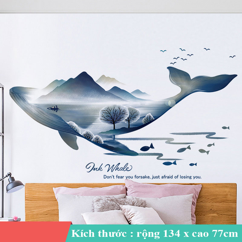 Sticker Giấy Dán Tường Decal Dán tường Tranh Dán Tường Trang Trí Tường Mẫu Cá Voi Nghệ Thuật ZH-1002