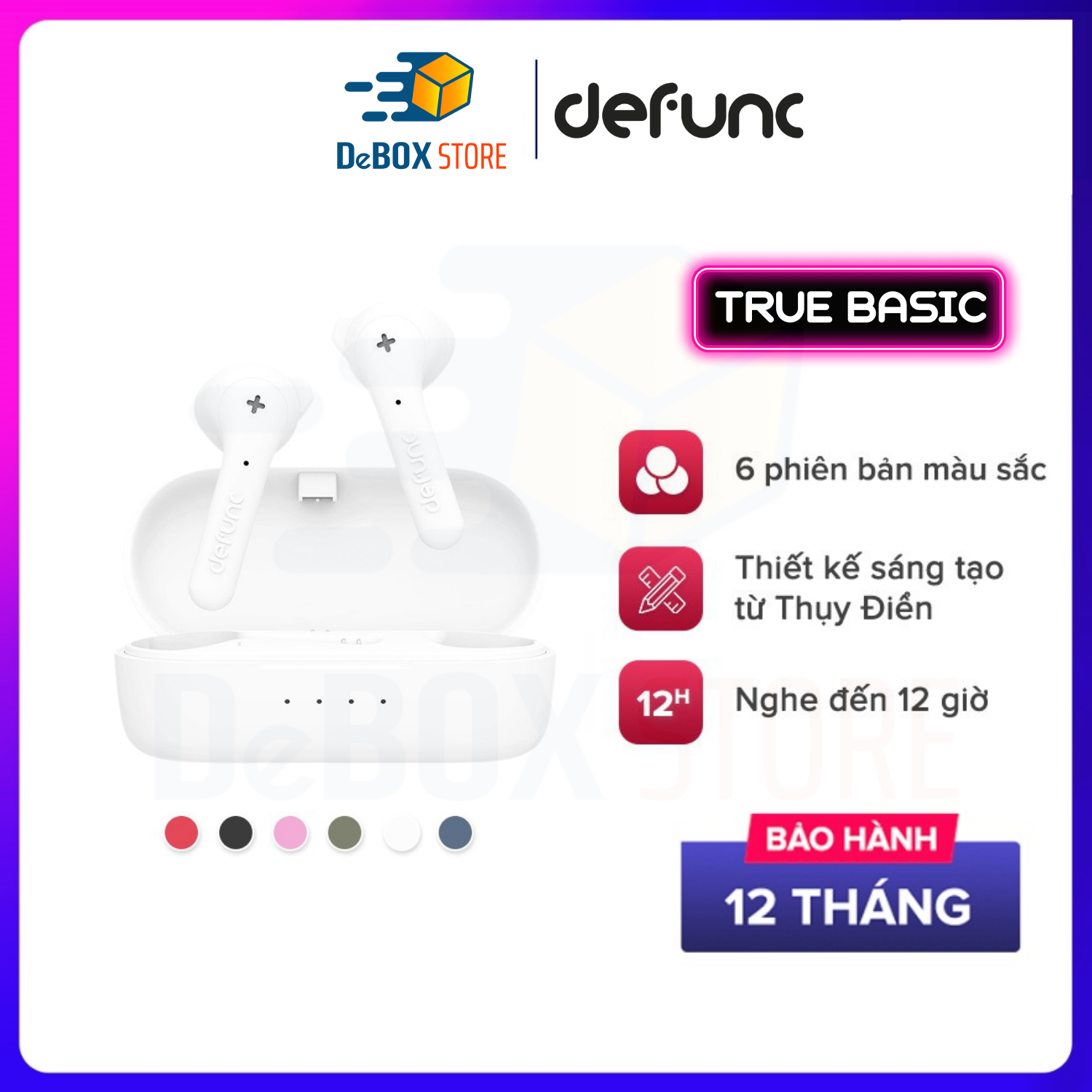 Tai Nghe Bluetooth True Wireless Defunc True Basic, BT 5.2, Cảm Ứng, Kháng Nước IPX4, Nghe Đến 12H - Hàng Chính Hãng