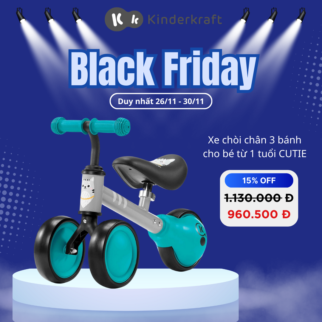 Xe chòi chân 3 bánh Kinderkraft Cutie cho bé từ 1 tuổi đến 25kg - Hàng chính hãng