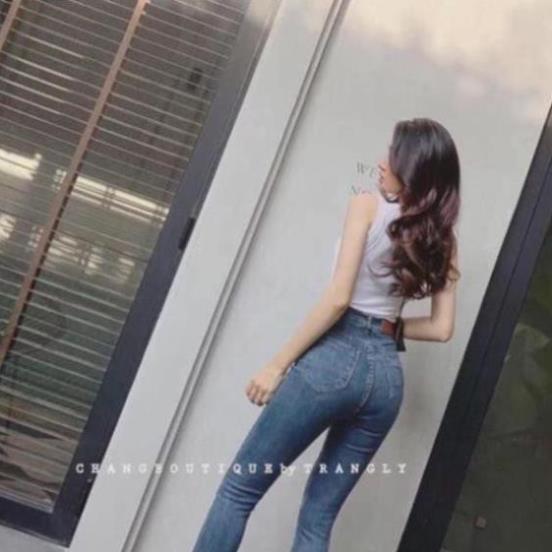 Quần jean nữ 2 cúc túi vuông quần bò dáng ôm cạp cao siêu tôn dáng thời trang Banamo Fashion 761
