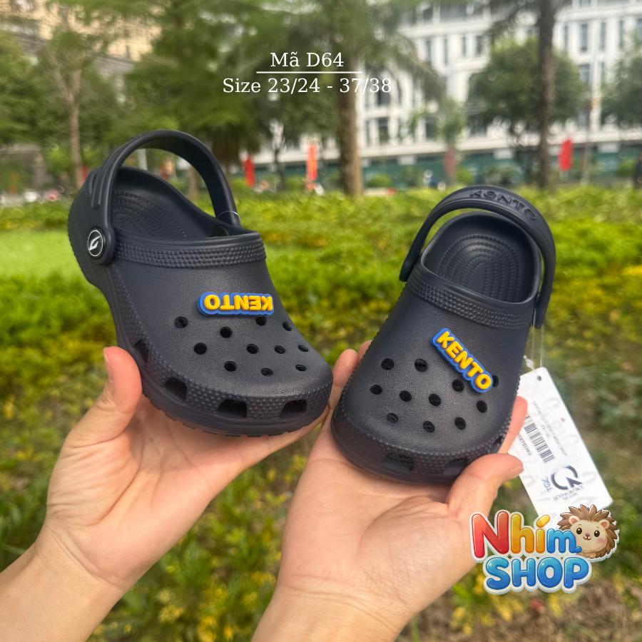 Dép Sục Clog KENTO cho bé trai bé gái 3 - 12 tuổi chống hôi chân, chống trơn, hỗ trợ chống bẹt chân đi học đi chơi NHÍM SHOP D64