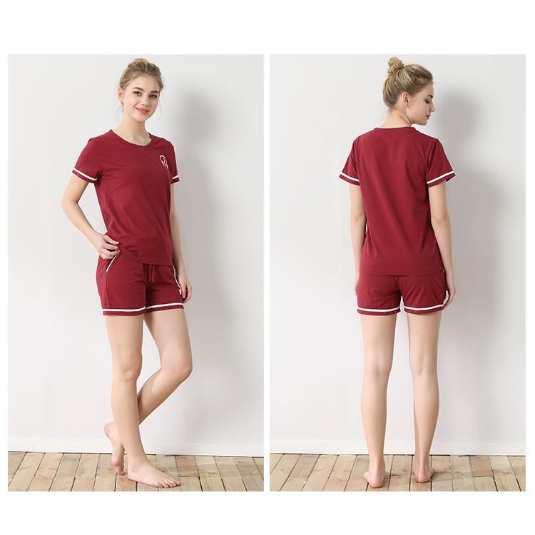 Bộ mặc nhà đỏ đun viền trắng