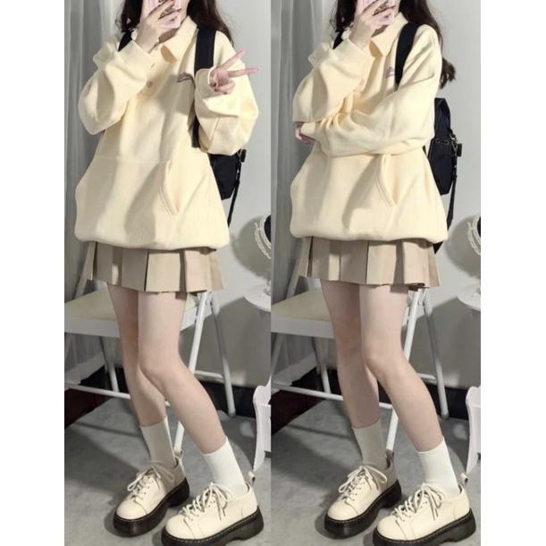 SET ÁO SWEATER CỔ POLO CHÂN VÁY XẾP LY