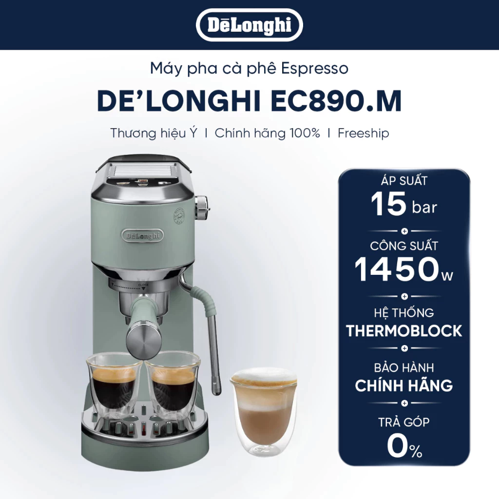 Máy pha cà phê espresso DeLonghi Dedica Duo EC890.GR - Hàng Chính Hãng