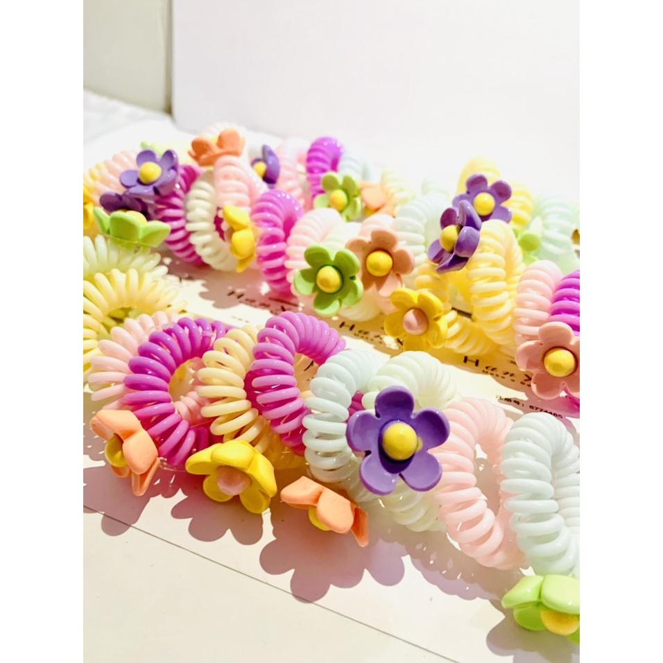 SET3 - CỘT XOẮN MÀU TRƠN ĐÍNH HOA XINH XẮN HÀN QUỐC - NUNAM SHOP