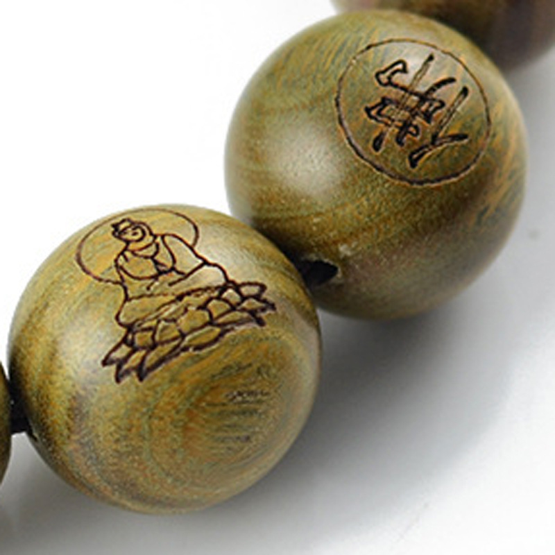 Chuỗi hạt đeo tay niệm phật gỗ Đàn Hương Xanh Ấn độ, điêu khắc hình Phật, kèm hộp đựng Cẩm tú