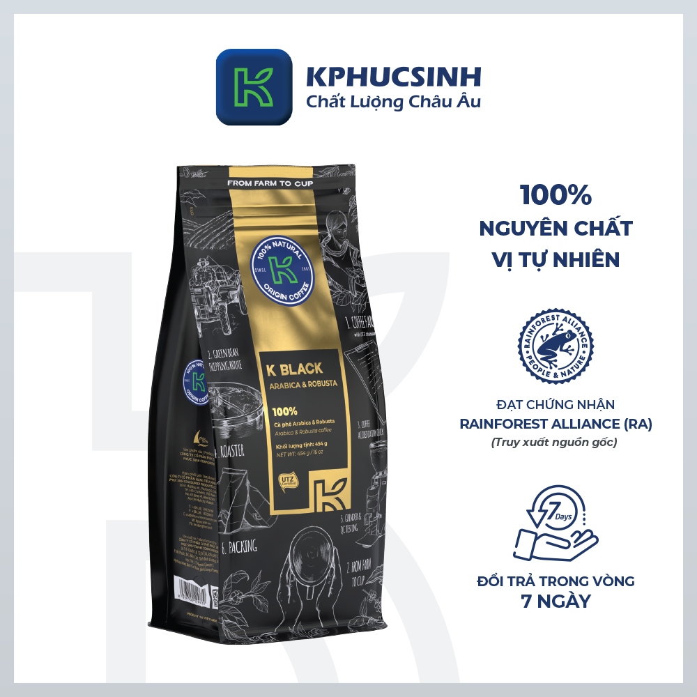 Cà phê hạt rang K Coffee 100% Robusta Arabica nguyên chất cà phê đậm vị K-Black