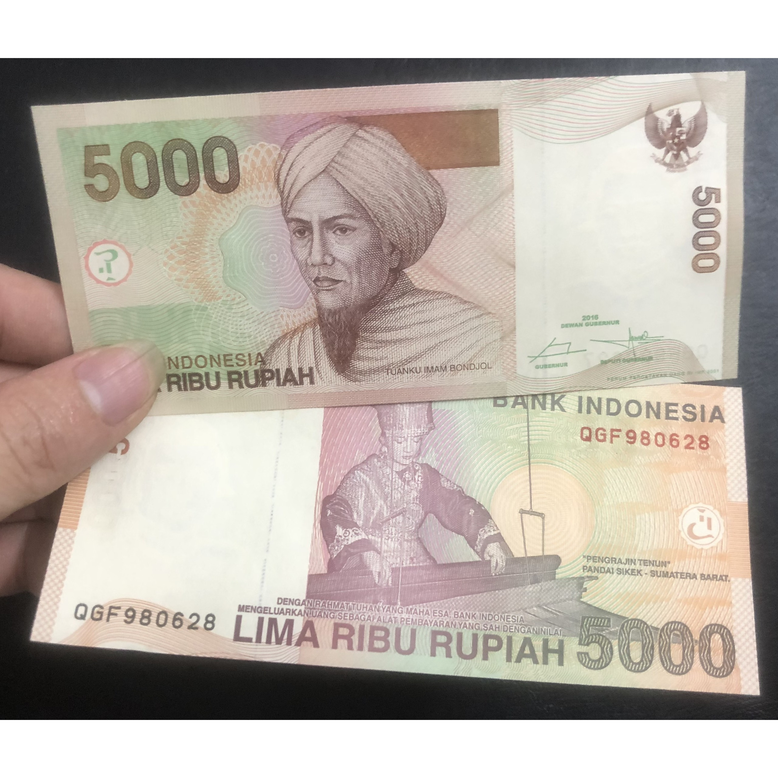 Tiền Indonesia 5000 Rupaih sưu tầm, tặng kèm bao nilong bảo quản