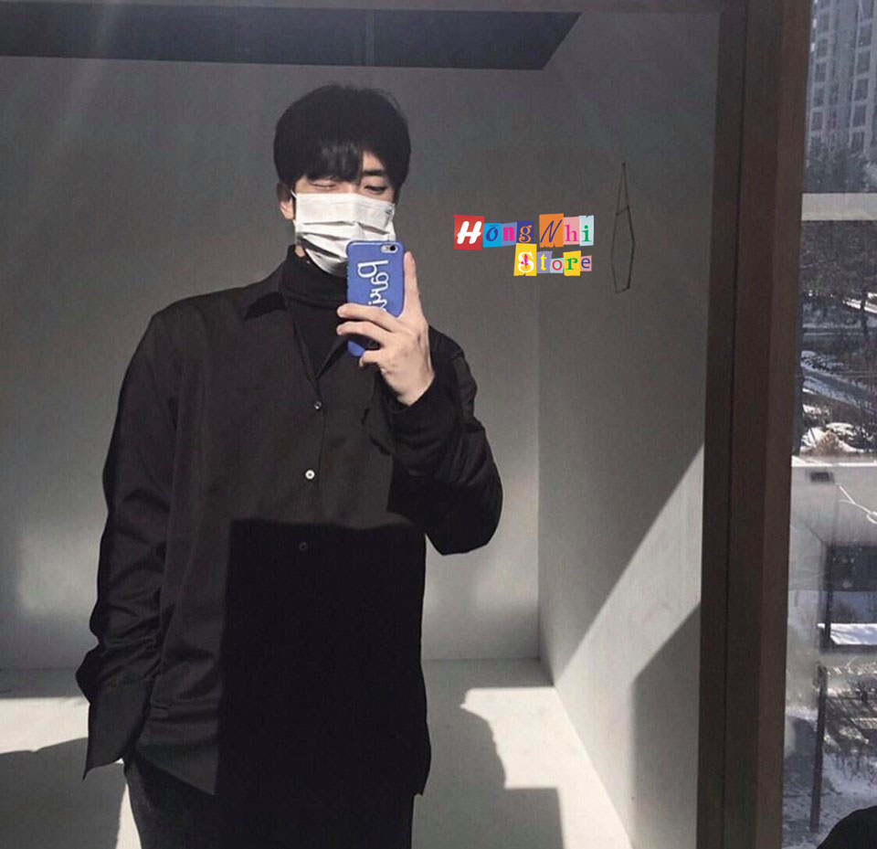 Sơ Mi Trơn Dáng Rộng Basic Unisex Tay Dài Màu Đen - MM - M