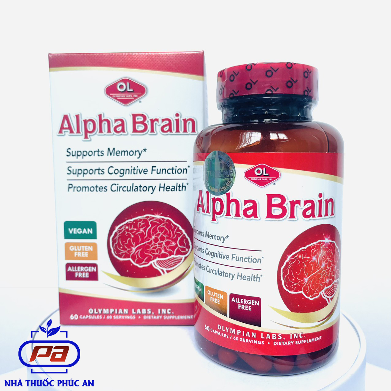 Viên uống bổ não Alpha Brain Olympian Labs Mỹ 60 viên chứa ginkgo biloba giúp tăng cường tuần hoàn não