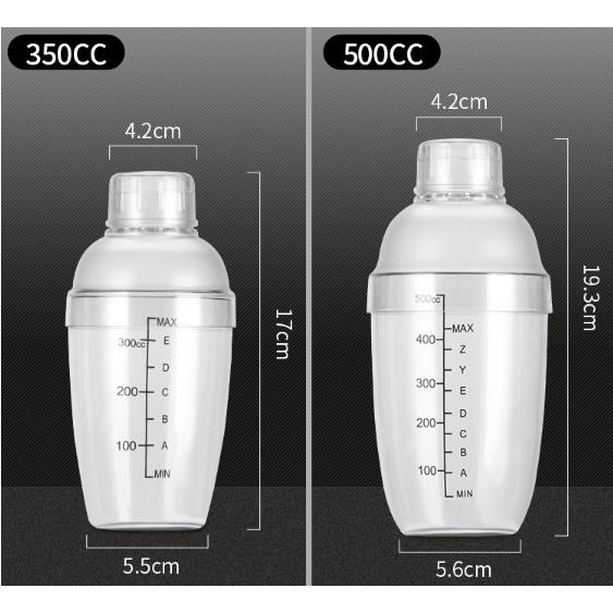 Bình lắc Shaker pha chế nhựa chia vạch đen hàng cao cấp (350ml, 530ml, 700ml, 1000ml