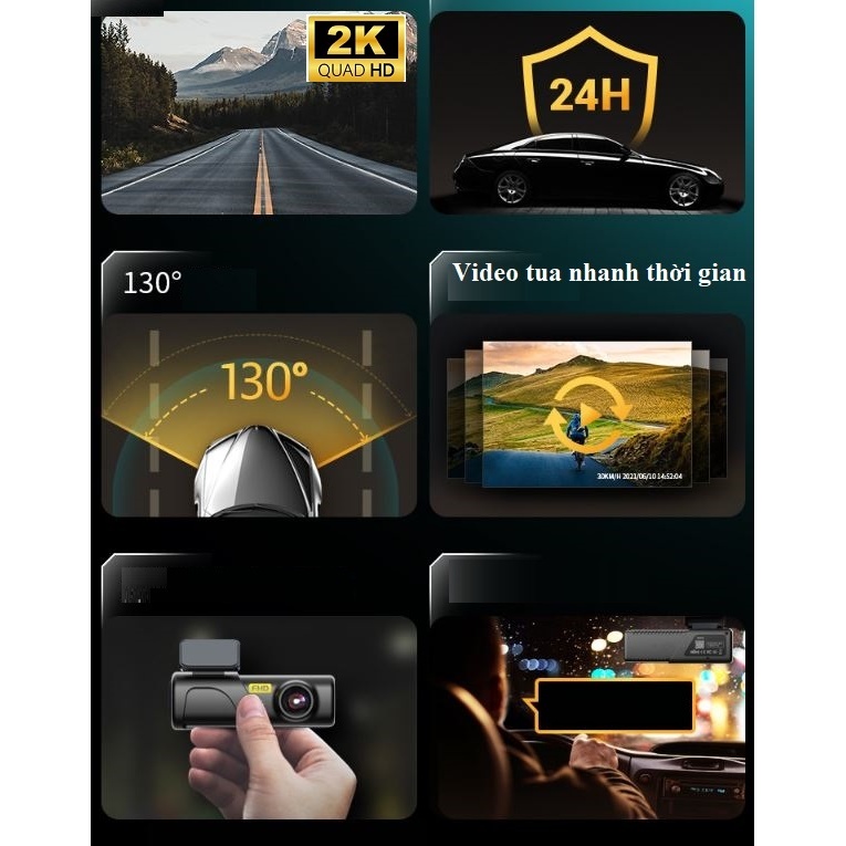 Camera Hành Trình Wifi Q3 2K 2560x1440P Kết Nối Điện Thoại, Màn Hình Android/iOS