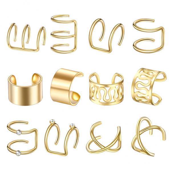 2-3pack Stainless Steel Ear Cuff Helix Ear Clip On Wrap Earrings Unisex Golden