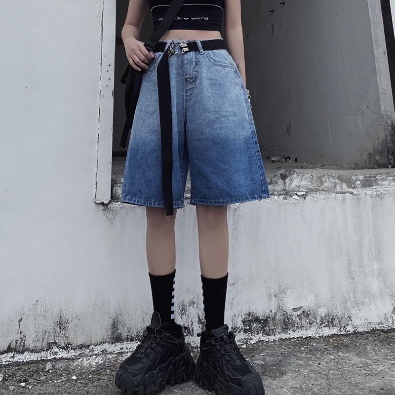 Quần short jean nữ LylyshopUnisex kiểu quần đùi jeans loang cá tính ống rộng lưng cao, quần đui ngố chất bò mềm mịn