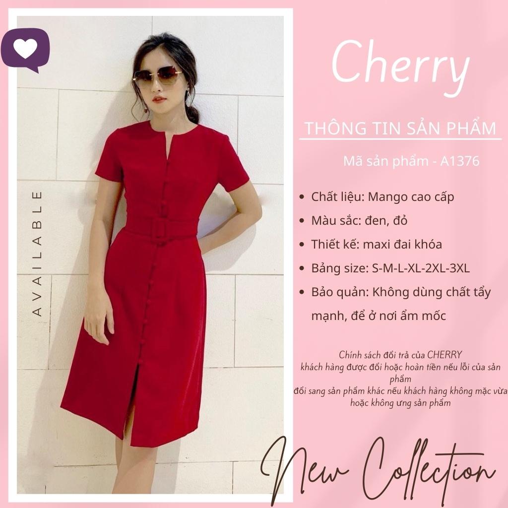 Váy nữ maxi công sở có đai thắt eo sang trọng CHERRY đầm nữ maxi thiết kế có đai cổ tàu cá tính V036