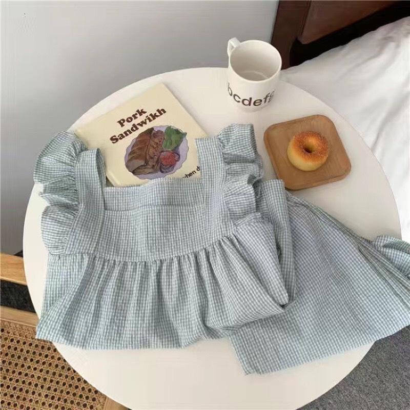 Bộ ngủ baby kẻ xốp cao cấp , bộ đồ bánh bèo sang chảnh, xinh xắn B128