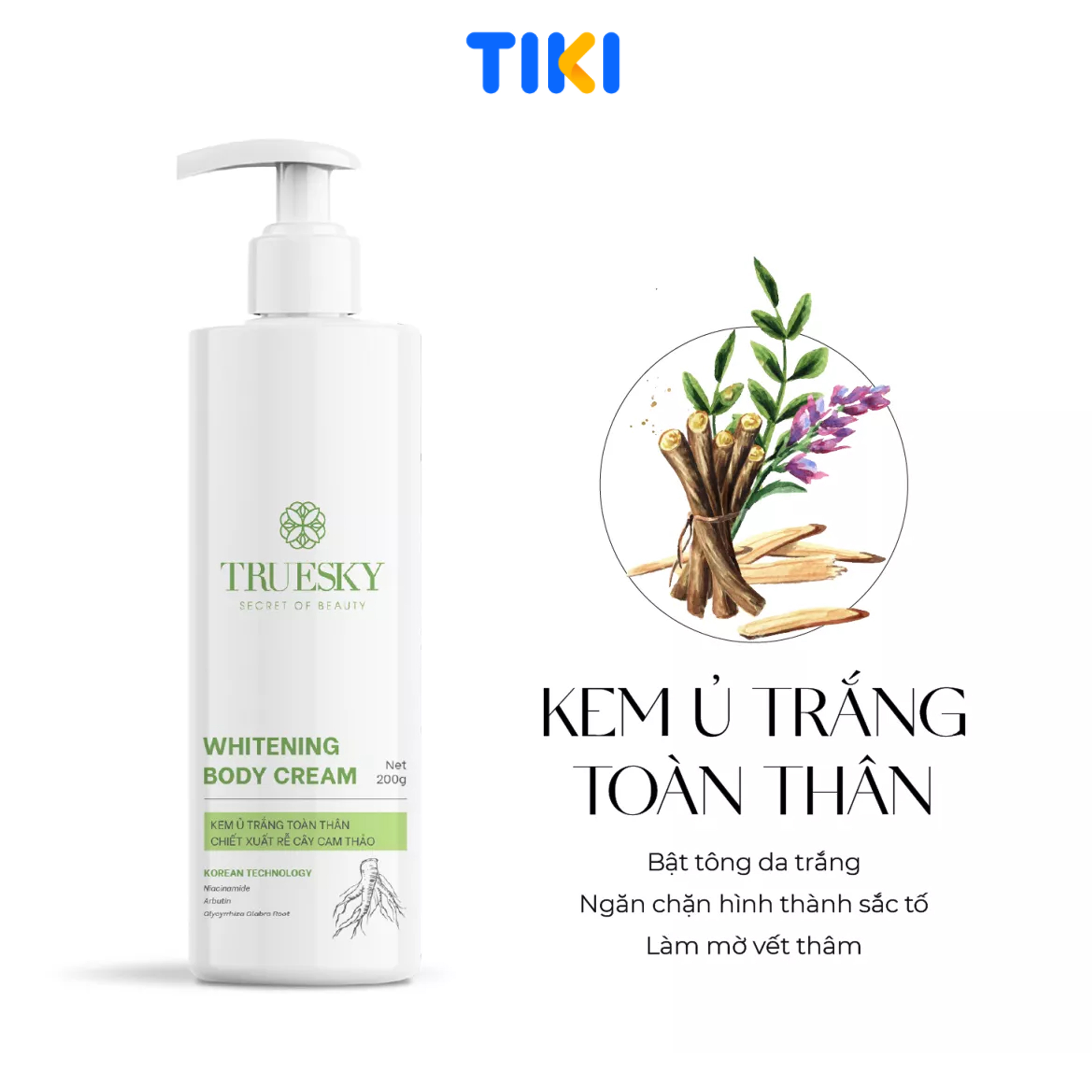 Kem ủ trắng body Truesky Whitening Body Cream chiết xuất rễ cây cam thảo