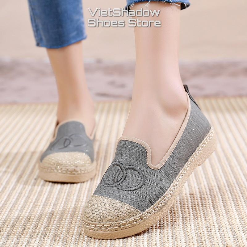 Slip on giày lười vải nữ chất liệu vải bố mũi và viền bo cói siêu đẹp và cá tính - Mã SP C01