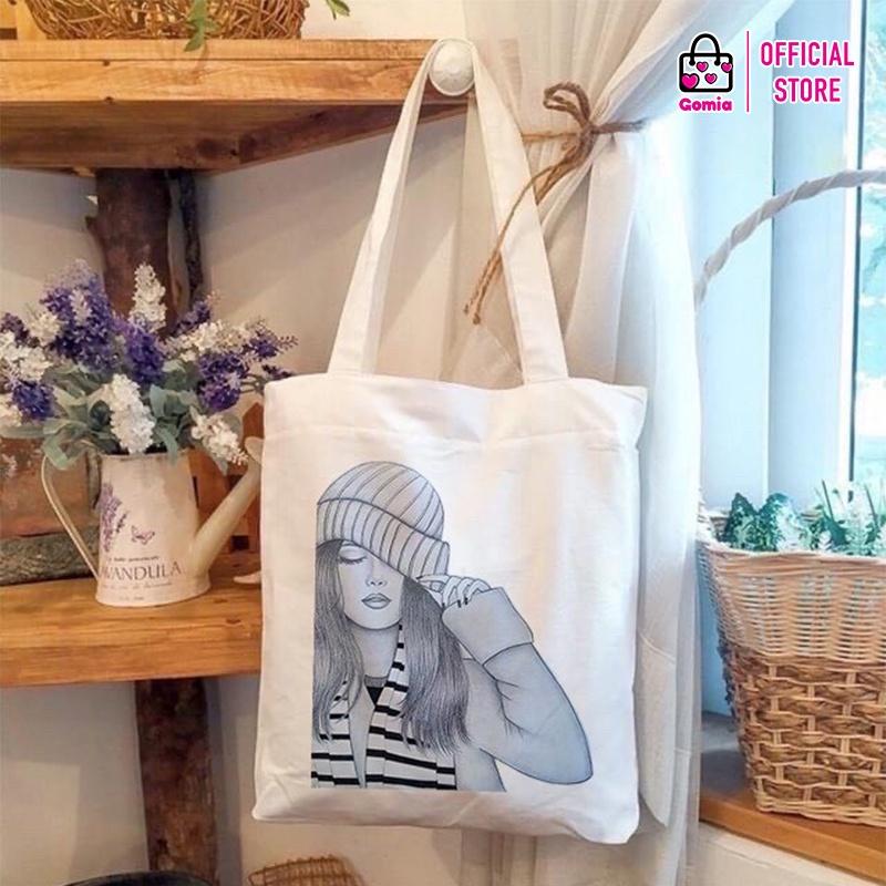 Túi vải canvas đeo chéo hình cô gái đi học đi chơi GOMIA TT2903