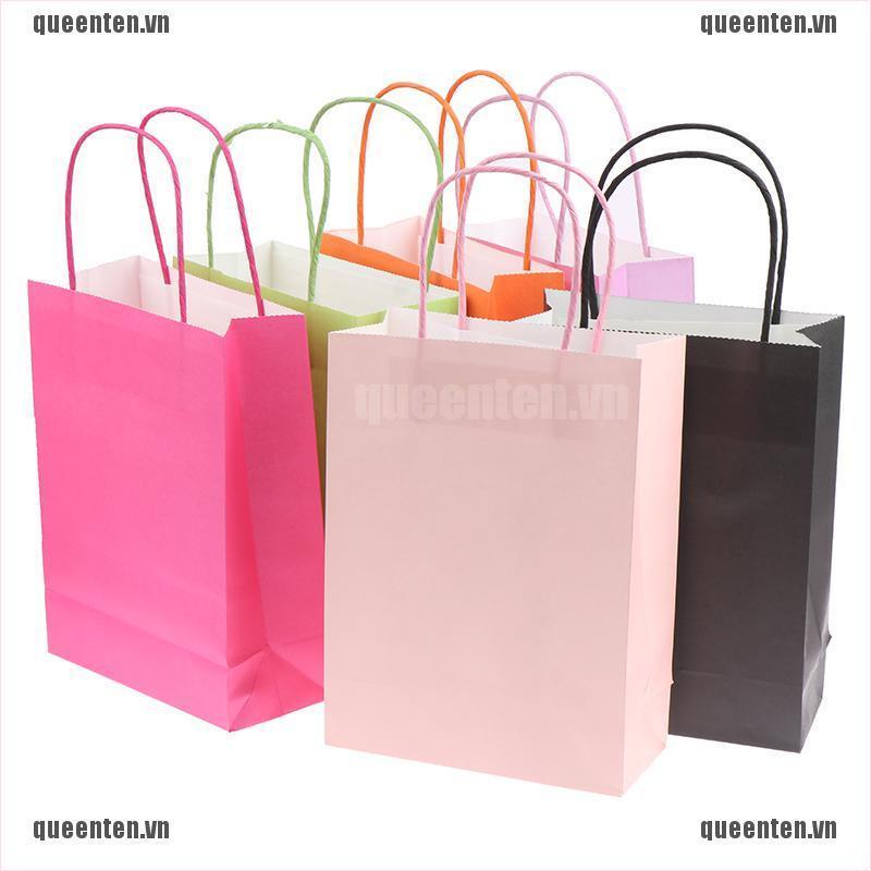 Solid Color Paper Party Bags Kraft Bag With Handles Recyclable Birthday Gift Bag QUVN