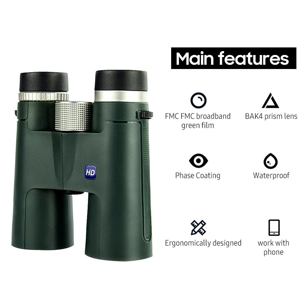 12×42 Binocular Telescope High Definition Roof Prism with Right-Eye Diopter Professional Waterproof Binoculars