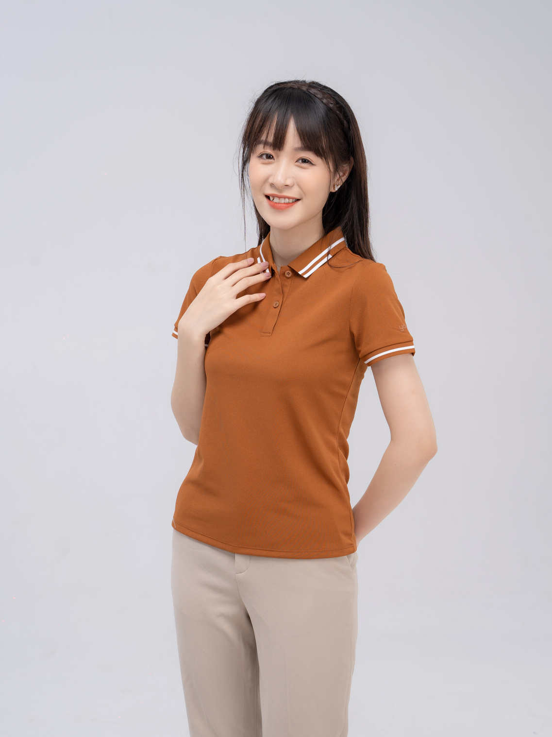 Áo polo nữ YODY chất cotton cafe bỏ kẻ APN5070