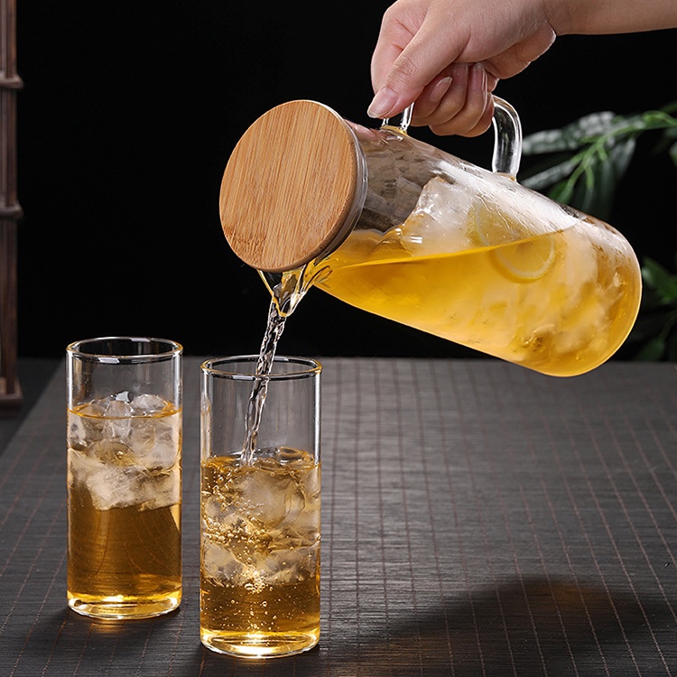 Bình Trà Thủy Tinh Nắp Gỗ Mặt INOX Thể Tích 1500ml