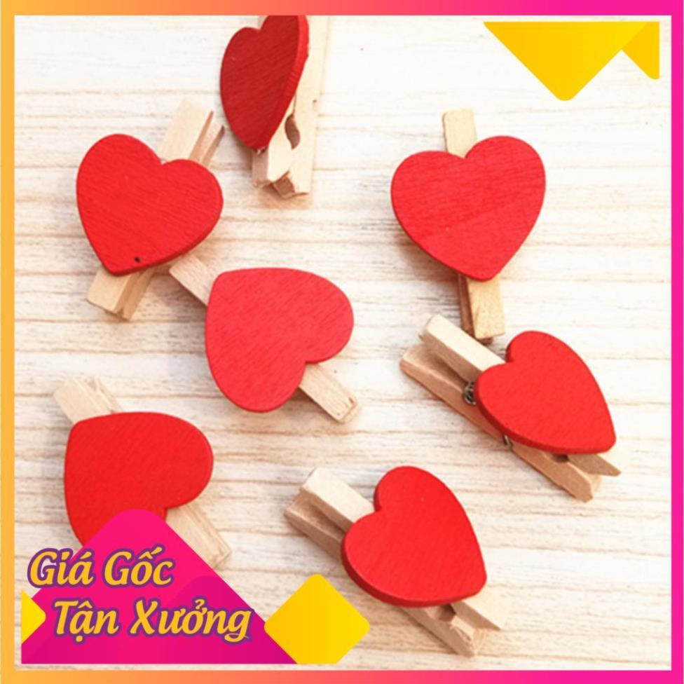 Set 10 Kẹp Gỗ Sơn Hình Trái Tim Màu Đỏ  TP'S