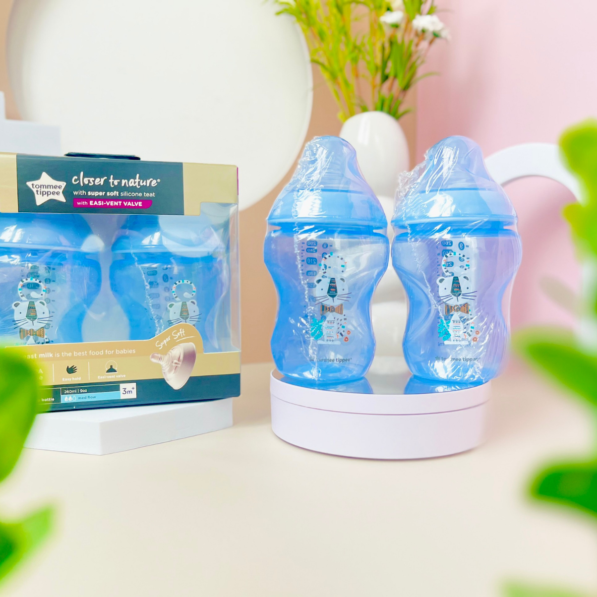 Bình Sữa Ty Siêu Mềm Tự Nhiên Tommee Tippee Closer To Nature 260ml, Núm Ty Đi Kèm 3-6 Tháng – Xanh Dương (Bình Đôi)