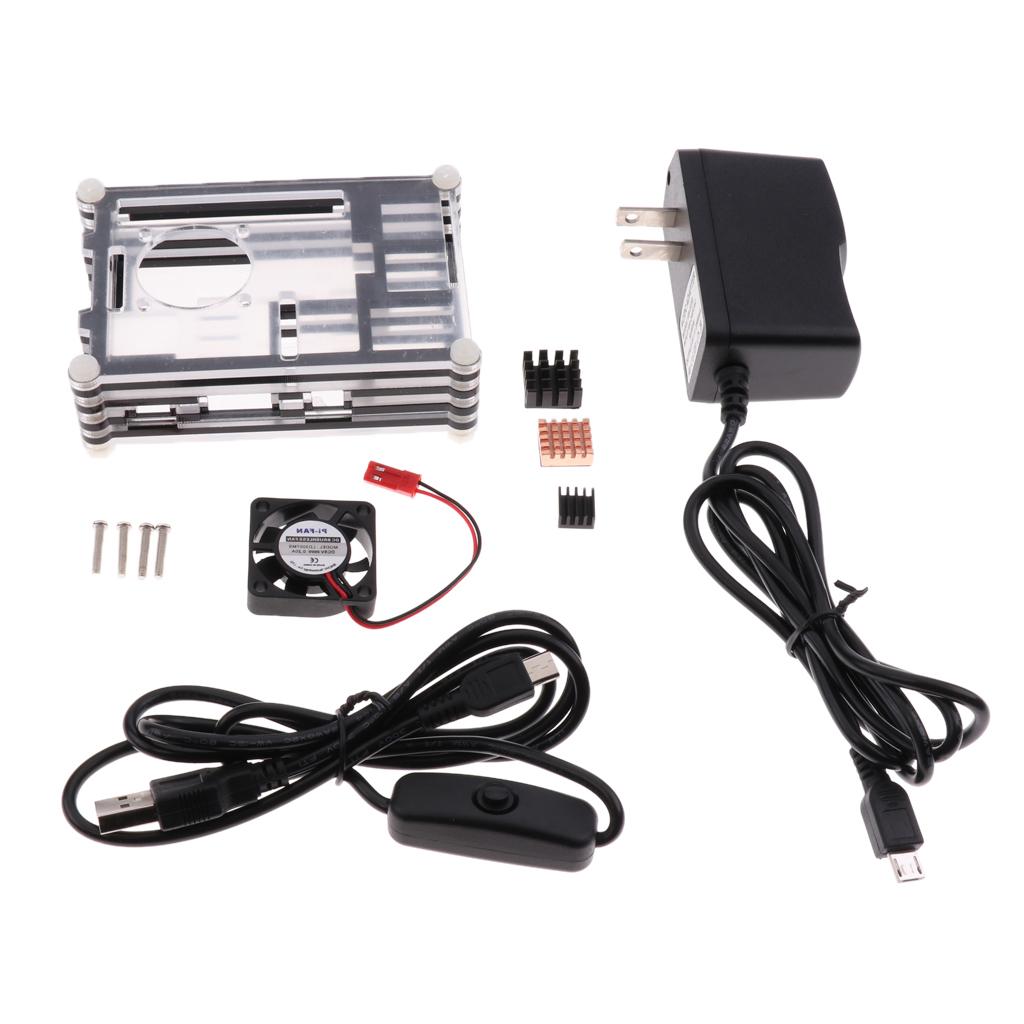Transparent Acrylic Case with Fan and 2.5A Power Supply for Raspberry Pi 2 3