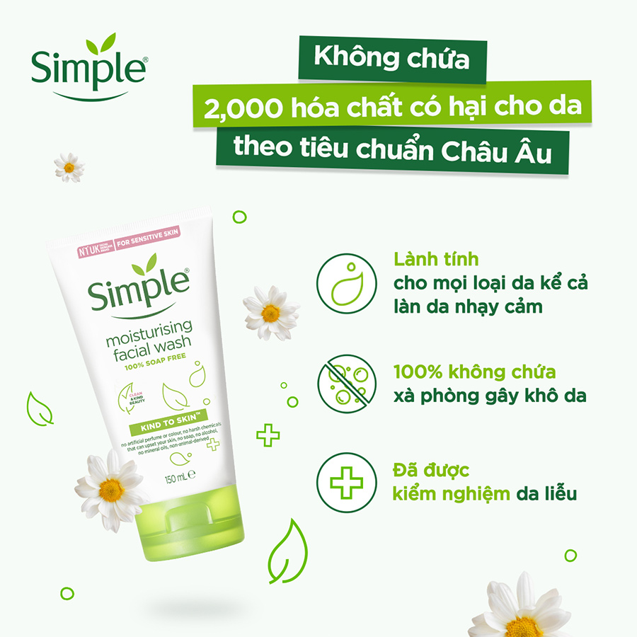 Sữa rửa mặt Simple giúp cấp ẩm, da trông khỏe và mịn màng - cho da khô nhạy cảm 150ml [CHÍNH HÃNG ĐỘC QUYỀN] [MỚI]