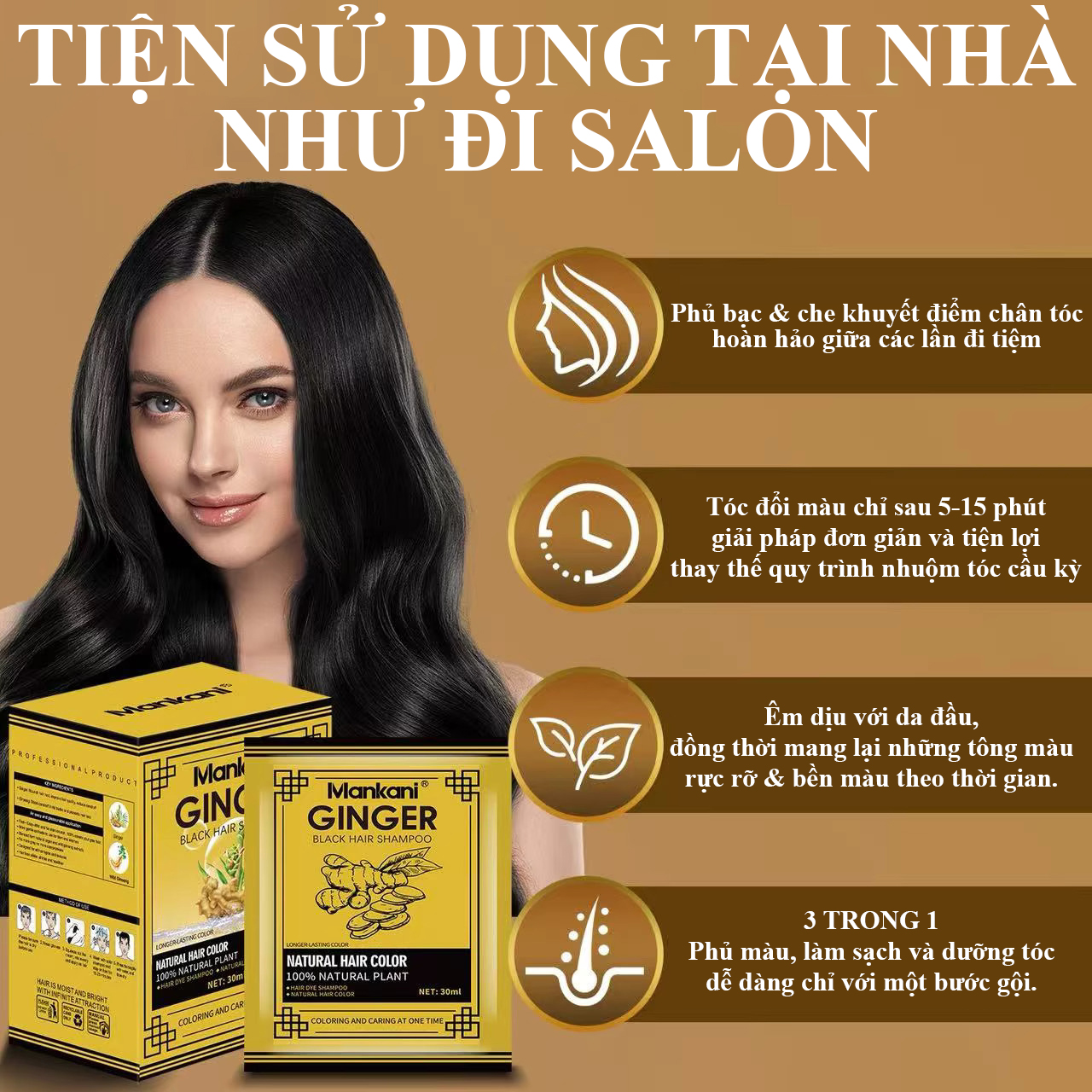 Hộp dầu gội phủ bạc thảo dược Mankani, màu Đen tự nhiên [10gói x 30ml