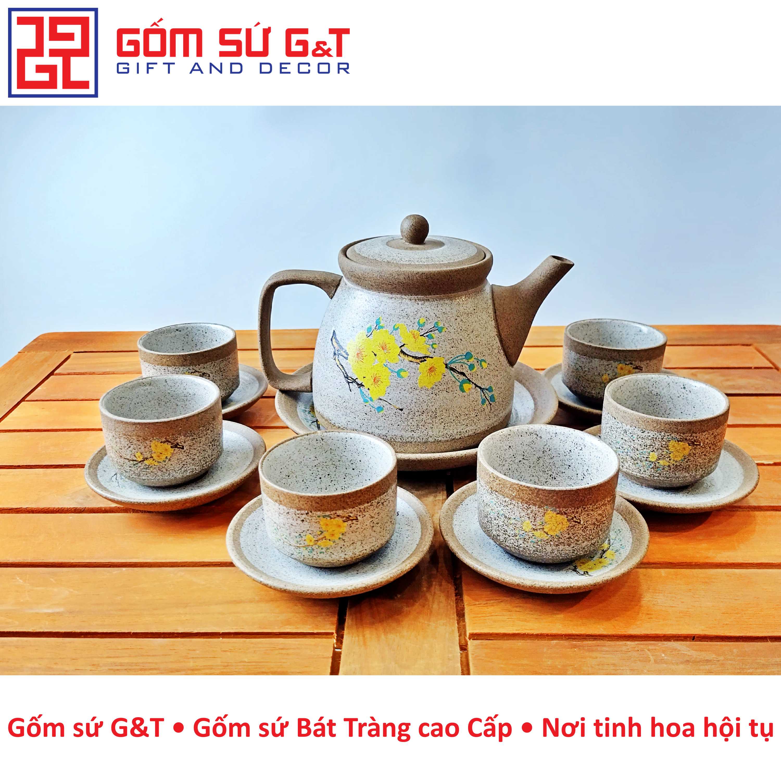 Bộ trà hồng sa mai vàng Gốm Sứ G&T