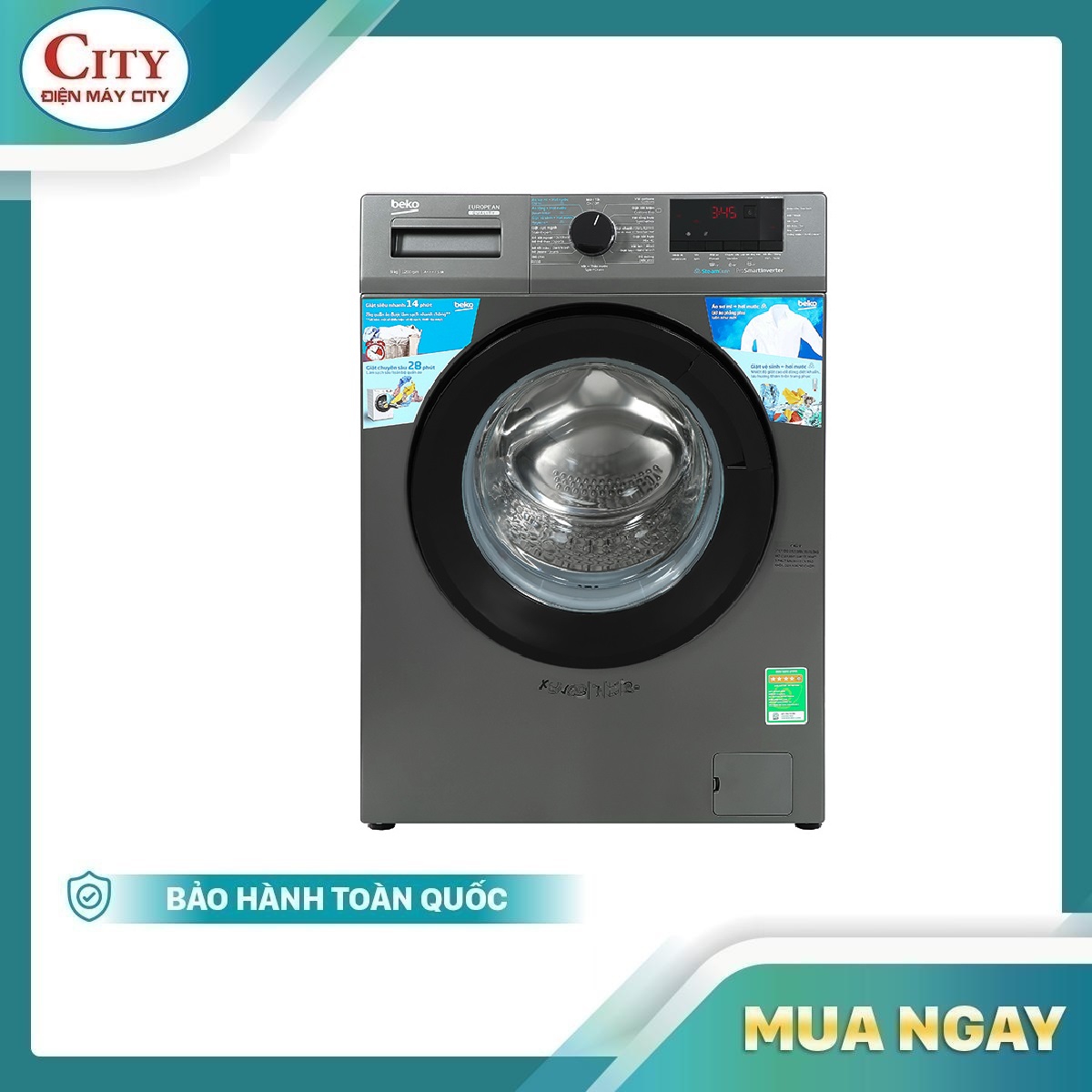 Máy giặt Beko Inverter 9 kg WCV9614XB0STM - Hàng chính hãng - Giao tại Hà Nội