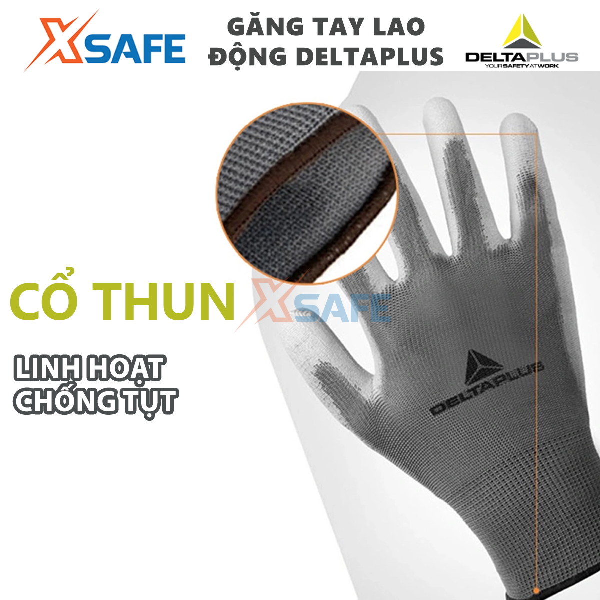 Găng tay lao động Deltaplus VE702PG phủ PU ôm tay, dễ cầm nắm, chống dầu, sửa chữa, vận hành Bao tay đa dụng - XSAFE