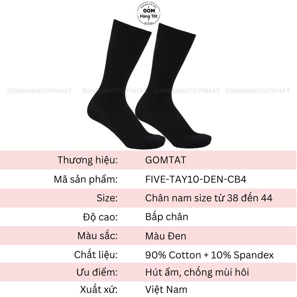 Combo 4 đôi tất nam công sở cổ cao màu đen, vớ cổ cao đi giày tây chất liệu cotton mềm mại thoáng mát-FIVE-TAY10-DEN-CB4