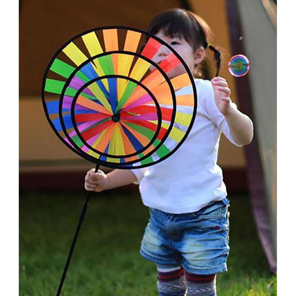 2x3D Windmill Wind  Whirligig Outdoor Yard Garden Decor 3 Circles