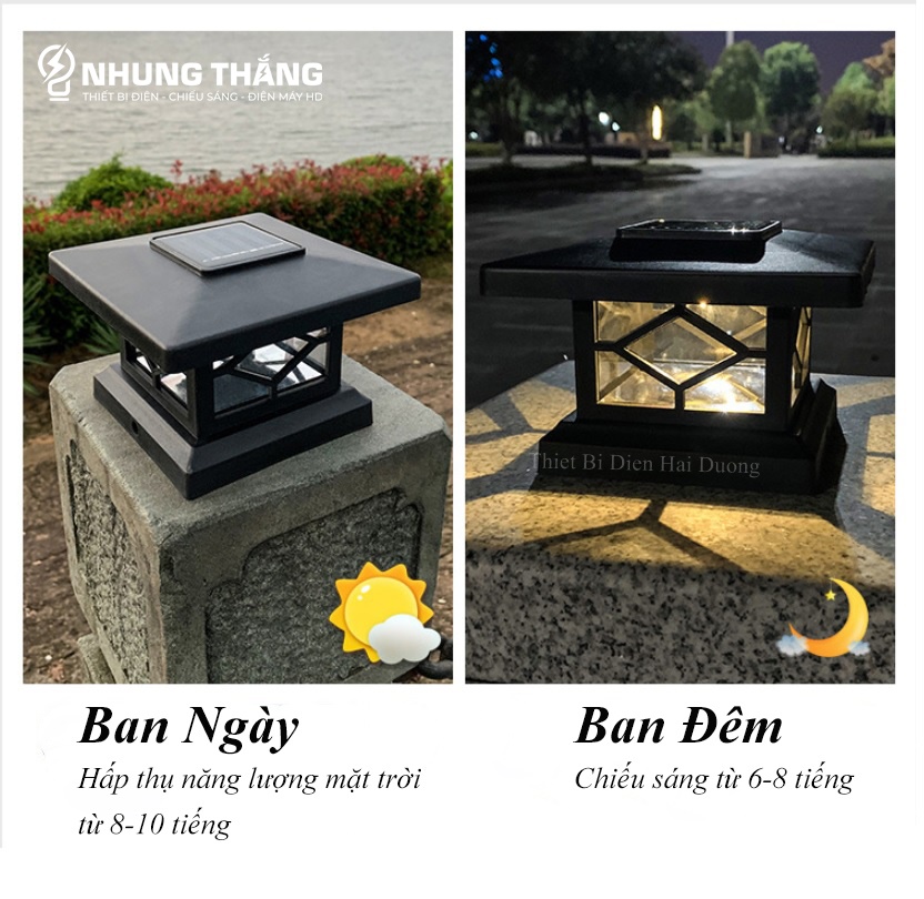 Đèn Sân Vườn Ngoài Trời NT-5 - Trụ Cổng Cột Đèn Hàng Rào Mái Hiên - Chống Nước Cao Cấp Decor Vintage-Năng Lượng Mặt Trời