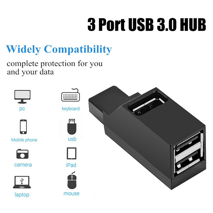 Hub Chia 3 Cổng USB 3.0 Laptop / PC Truyền Data Tốc Độ Cao (Nhỏ Gọn, Bỏ Túi, Tiện Dụng, Bộ Chia Cổng USB Máy Tính, PC Hàng Chính Hãng )