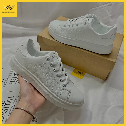 Giày Thể Thao Nữ Màu Trắng Phối Chữ Full Trắng Duy Nhật Store Xinh Sang Bonsai Uzzang Đẹp Cao 2cm Êm Sneaker Bata Trendy