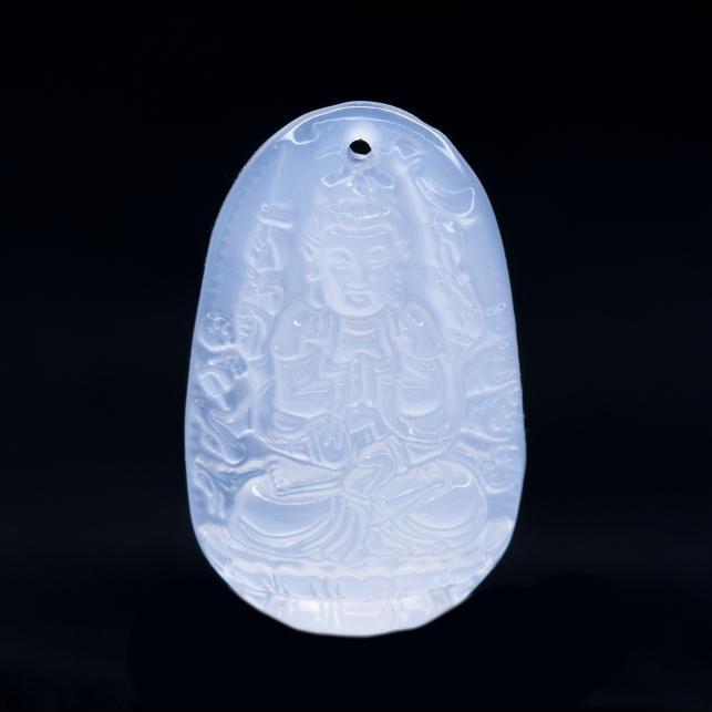 Mặt dây chuyền Thiên Thủ Thiên Nhãn Mã Não Trắng tự nhiên - Phật Độ Mạng cho người tuổi Tý - PBMWAGA01 (Mặt kèm sẵn dây đeo)