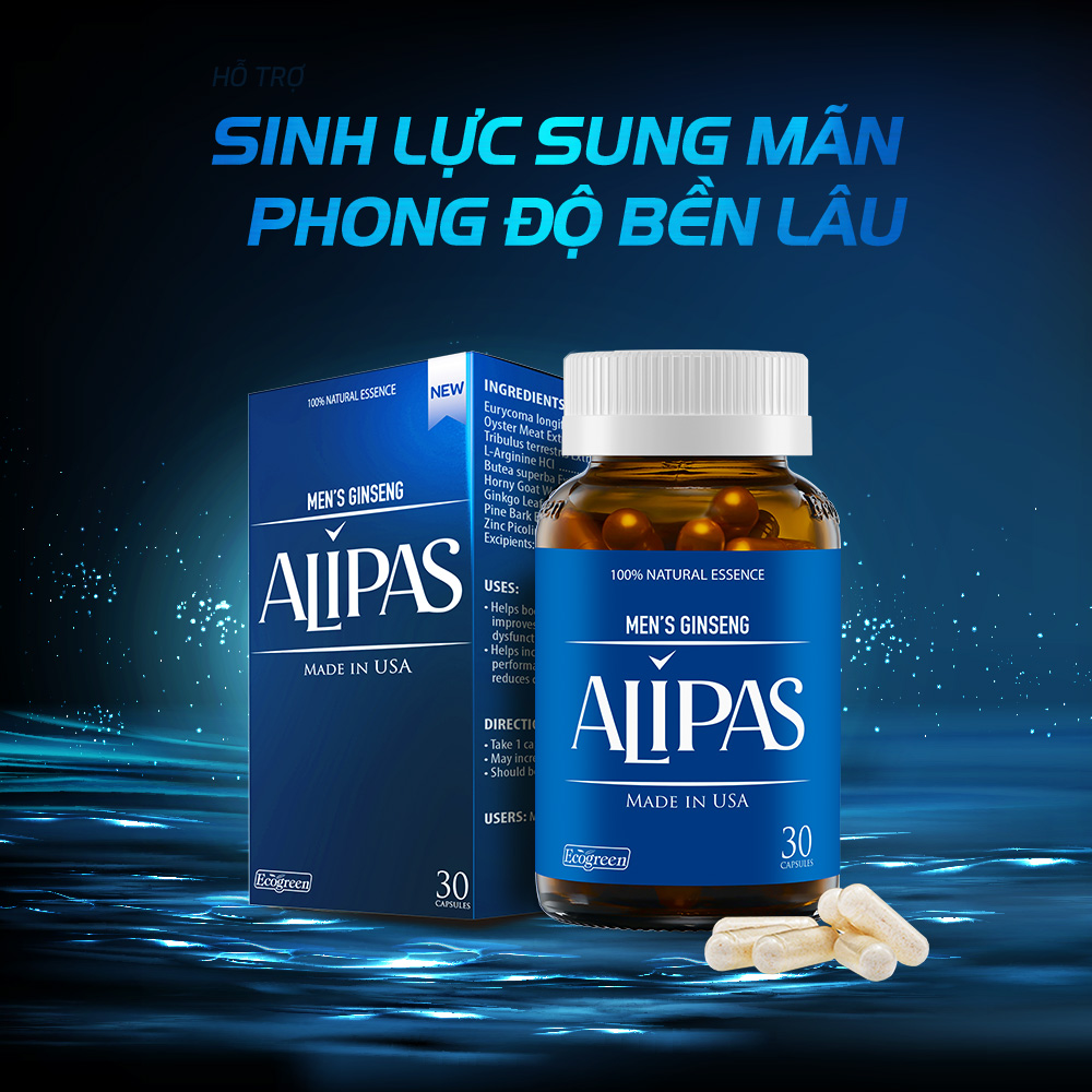 Viên uống ALIPAS tăng cường sinh lý nam với Eurycoma longifolia, Oyster Meat, Pine Bark Extract (30 viên)