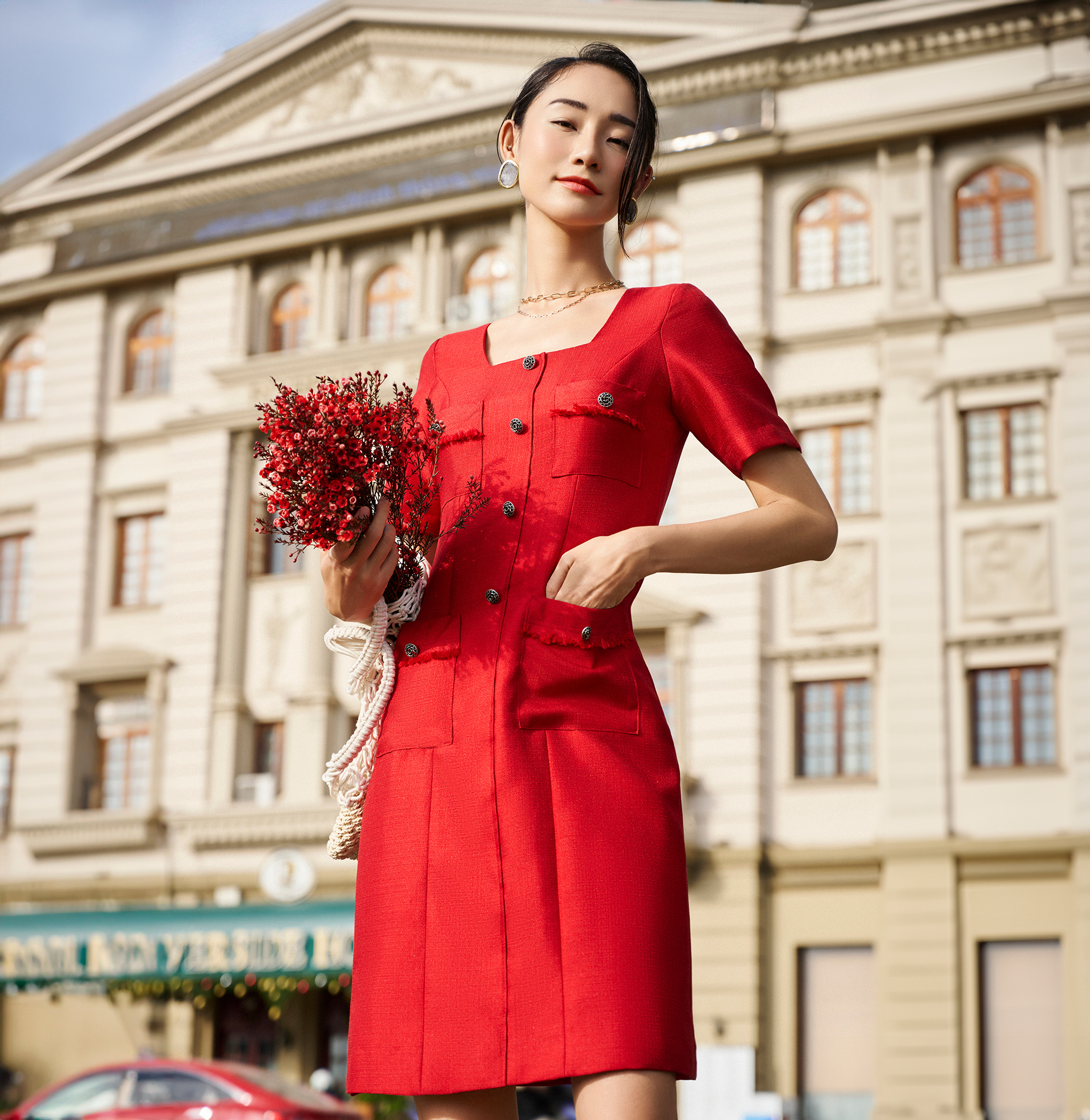 Đầm Tweed Cổ Vuông Lộc DRE190 thời trang thiết kế Hity