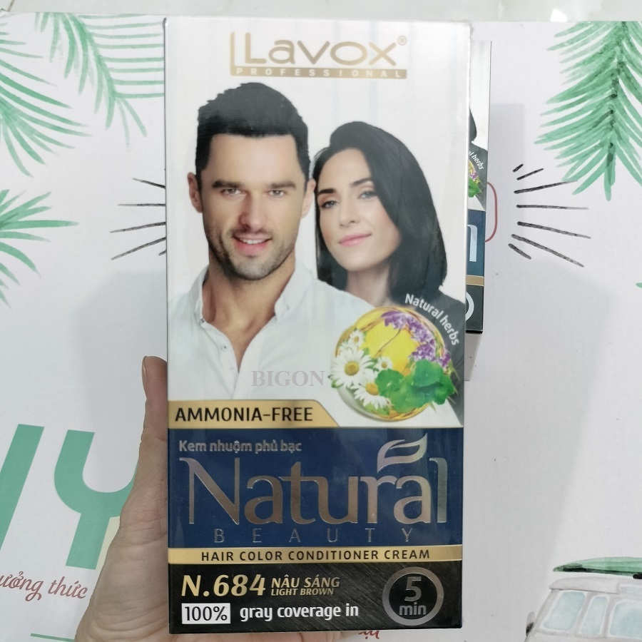 Kem Nhuộm Phủ Bạc Cao Cấp Siêu Dưỡng, Tự Nhiên Lavox N.684 - Light Brown