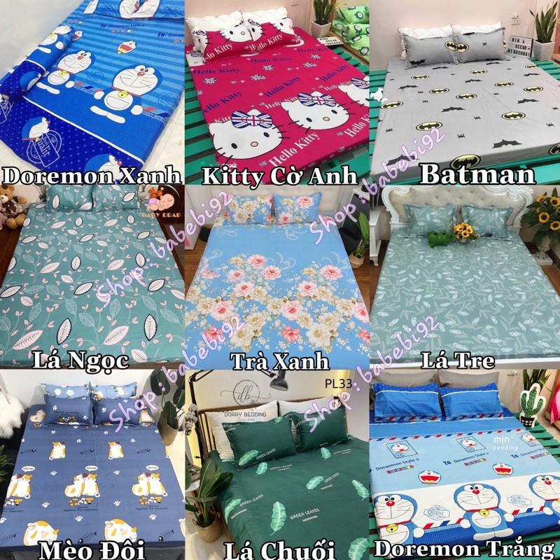 Bộ ga kèm đôi vỏ gối 3 món poly cotton siêu ngộ nghĩnh m6 hoặc m8 nhiều màu xinh ga được bo chun