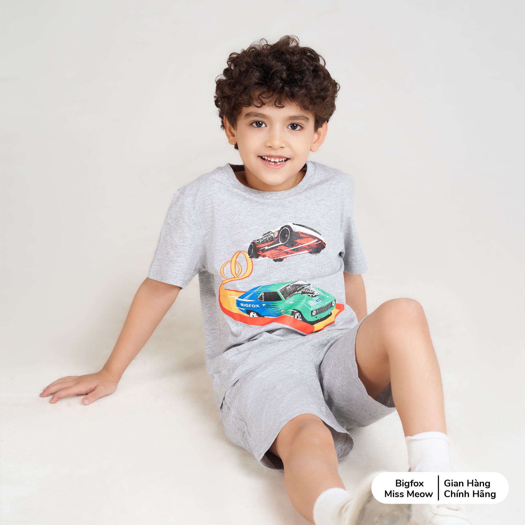 Bộ quần áo bé trai Bigfox Miss Meow mùa hè kiểu cộc tay chất cotton xuất Hàn in ô tô size đại 3,9,11 tuổi 25kg 40kg 1928