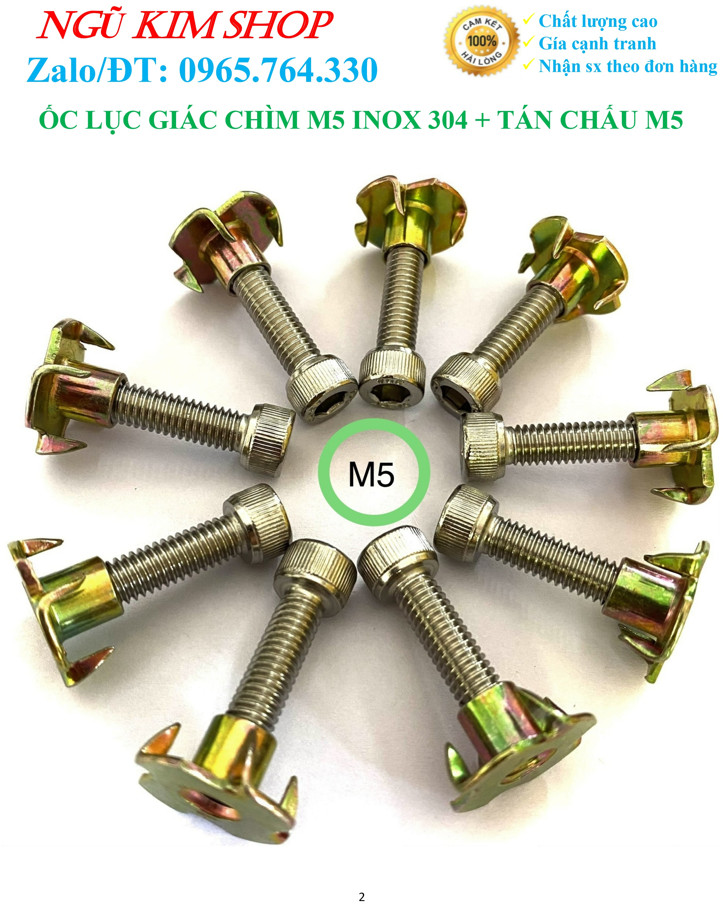 ỐC LỤC GIÁC CHÌM M5 INOX304 + TÁN CHẤU M5 BẮT LOA _ HÀNG XỊN