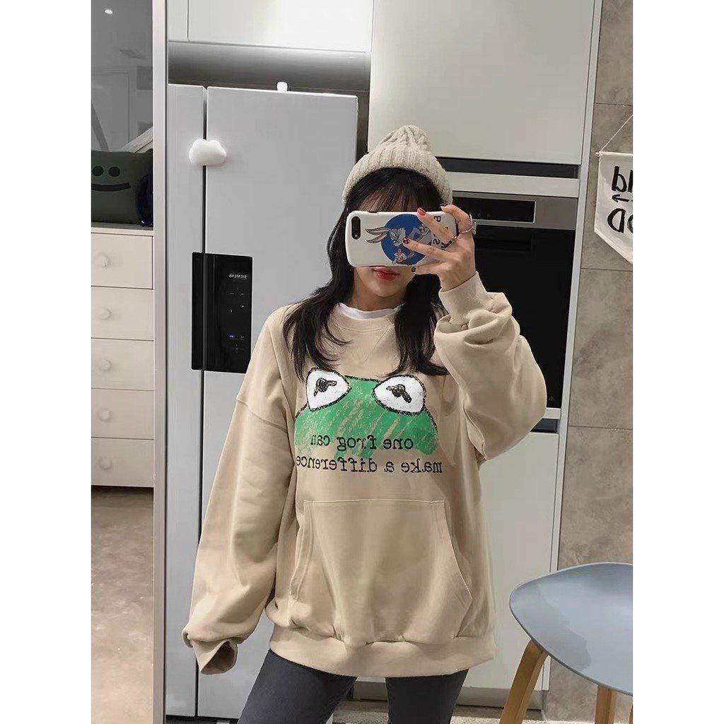 Áo sweater nữ thun nỉ in đầu ếch hoạt hình cute dễ thương