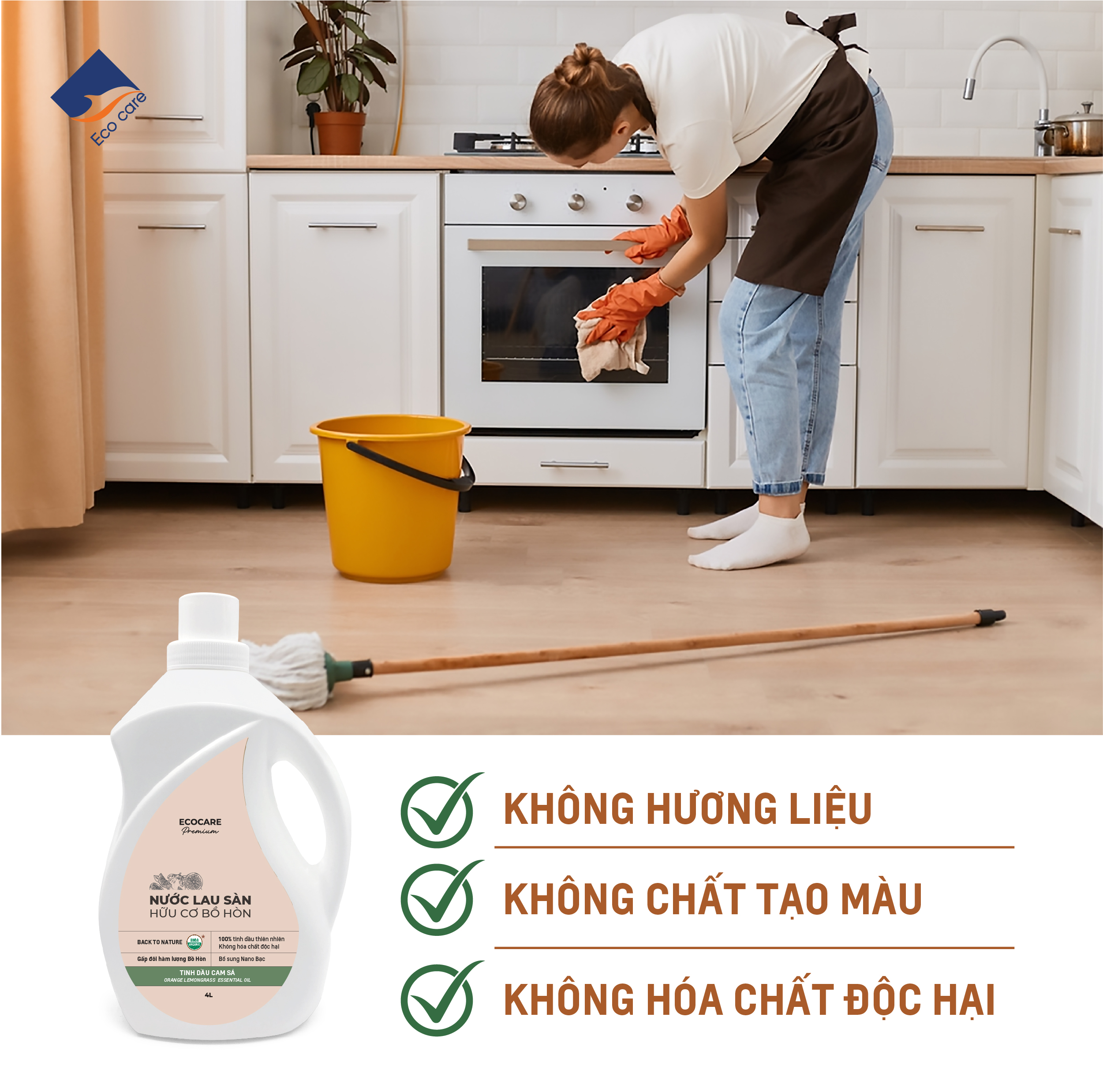 Nước Lau Sàn Hữu Cơ Bồ Hòn ECOCARE 1000ml-4000ml Hương Cam Sả/Chanh Gừng Đuổi Muỗi Đuổi Côn Trùng, Khử Mùi Hiệu Quả